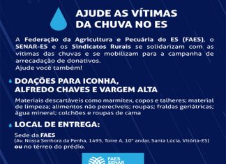 Sistema Faes/Senar-ES/Sindicatos Rurais inicia campanha para ajudar famílias prejudicadas pelas chuvas
